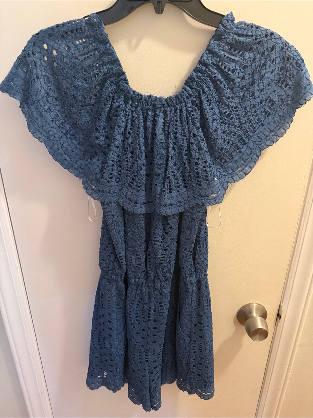 Blue Crochet Off-Shoulder Romper